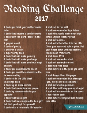 2017 Ultimate Reading Challenge by Erin @ Quillable.ca - awesome book list of everything you should read this year (and some things you shouldn't)
